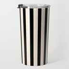 Fine Stripes Vertical Minimalist Pattern in Black and Almond Cream Travel Mug Gallery Image 3