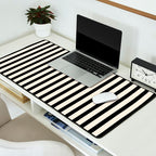 Fine Stripes Vertical Minimalist Pattern in Black and Almond Cream Desk Mat Gallery Image 2