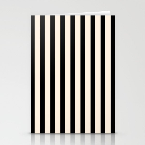Fine Stripes Vertical Minimalist Pattern in Black and Almond Cream Stationery Card Gallery Image 2