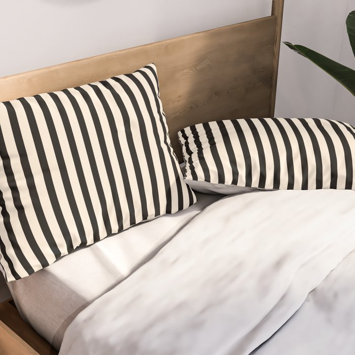 Fine Stripes Vertical Minimalist Pattern in Black and Almond Cream Pillow Sham Gallery Image 2