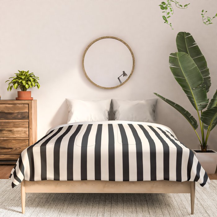 Fine Stripes Vertical Minimalist Pattern in Black and Almond Cream Comforter Gallery Image 3