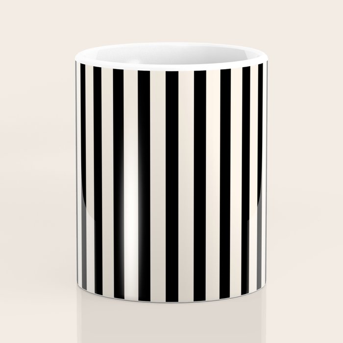 Fine Stripes Vertical Minimalist Pattern in Black and Almond Cream Coffee Mug Gallery Image 4