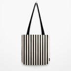 Fine Stripes Vertical Minimalist Pattern in Black and Almond Cream Tote Bag Gallery Image 2