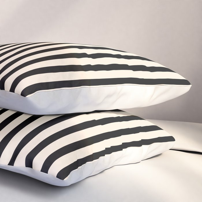 Fine Stripes Vertical Minimalist Pattern in Black and Almond Cream Pillow Sham Gallery Image 3