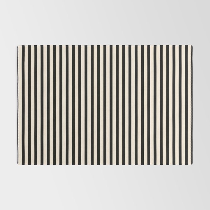 Fine Stripes Vertical Minimalist Pattern in Black and Almond Cream Rug Gallery Image 2
