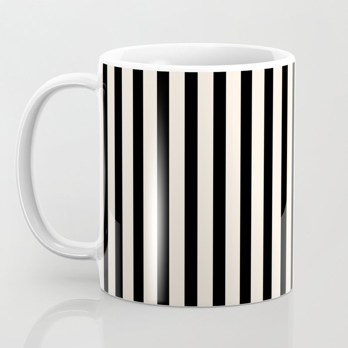 Fine Stripes Vertical Minimalist Pattern in Black and Almond Cream Coffee Mug Gallery Image 3