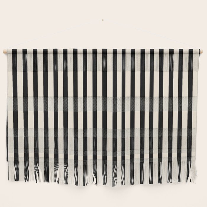Fine Stripes Vertical Minimalist Pattern in Black and Almond Cream Wall Hanging Gallery Image 1