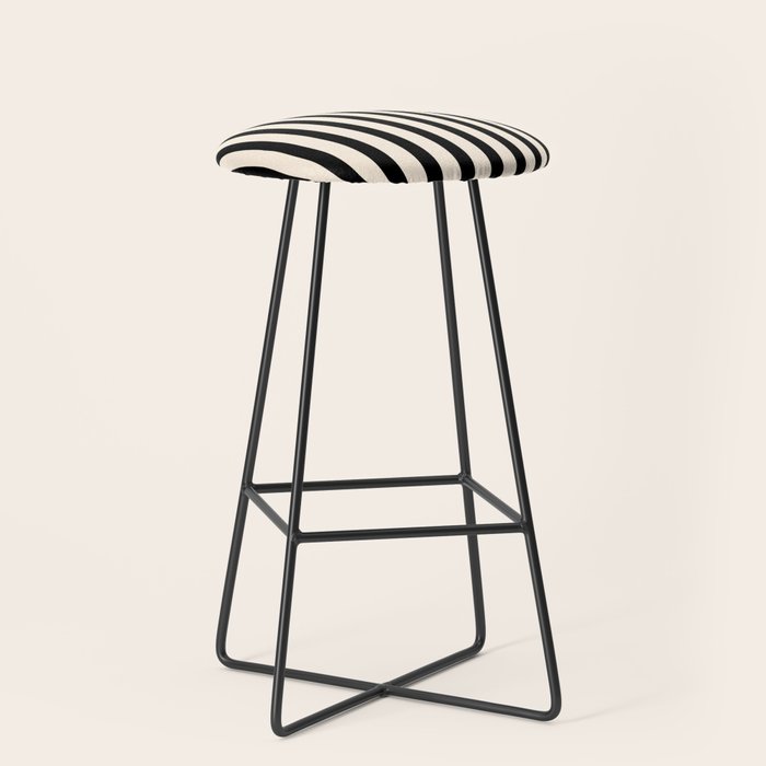 Fine Stripes Vertical Minimalist Pattern in Black and Almond Cream Stool Gallery Image 1