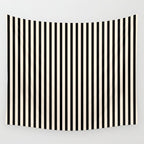 Fine Stripes Vertical Minimalist Pattern in Black and Almond Cream Wall Tapestry Gallery Image 4