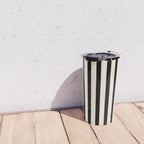 Fine Stripes Vertical Minimalist Pattern in Black and Almond Cream Travel Mug Gallery Image 4