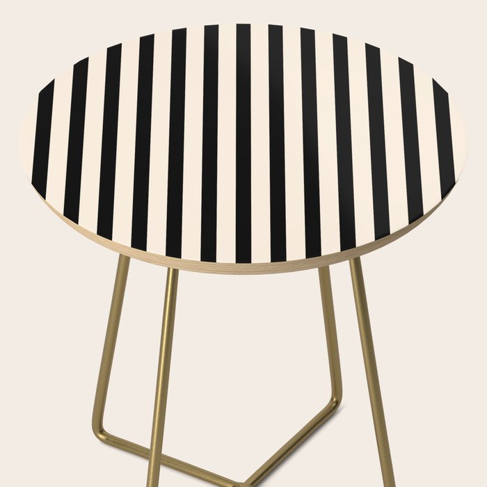 Fine Stripes Vertical Minimalist Pattern in Black and Almond Cream Side Table Gallery Image 2