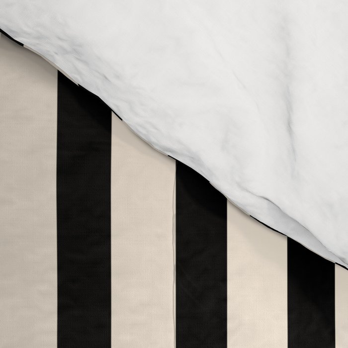 Fine Stripes Vertical Minimalist Pattern in Black and Almond Cream Comforter Gallery Image 4