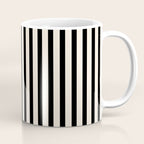 Fine Stripes Vertical Minimalist Pattern in Black and Almond Cream Coffee Mug Gallery Image 1