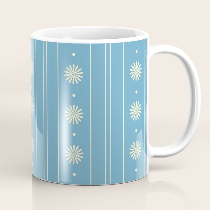 Daisy Stripes Cozy Cottage Pattern in Light Blue and Cream Coffee Mug Gallery Image 1