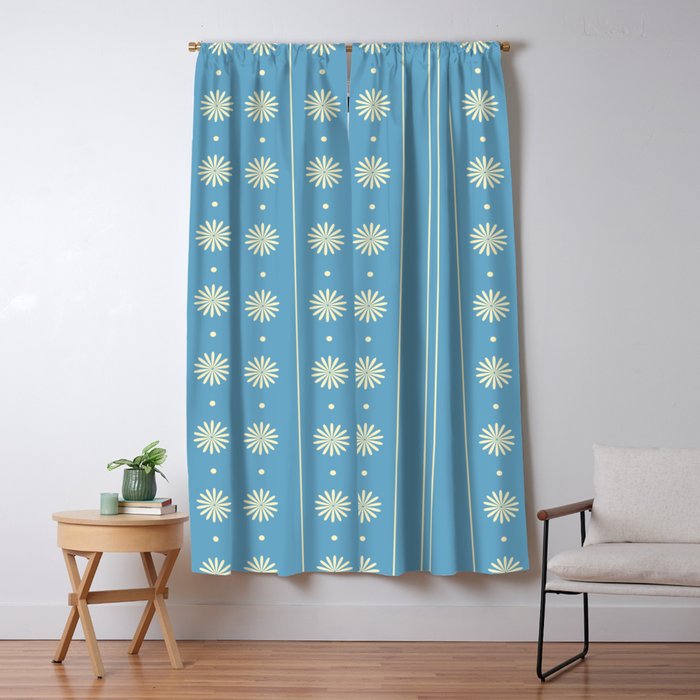 Daisy Stripes Cozy Cottage Pattern in Light Blue and Cream Window Curtain Gallery Image 5
