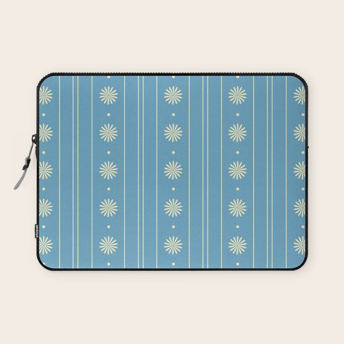 Daisy Stripes Cozy Cottage Pattern in Light Blue and Cream Laptop Sleeve Gallery Image 1