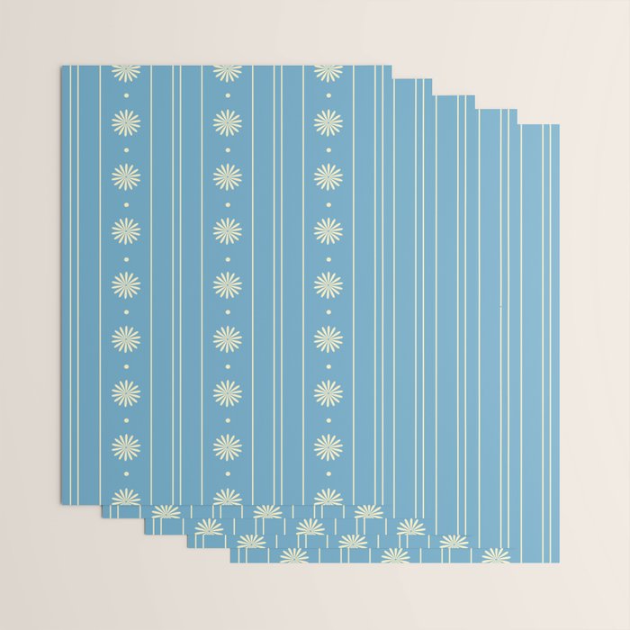 Daisy Stripes Cozy Cottage Pattern in Light Blue and Cream Wrapping Paper Gallery Image 3