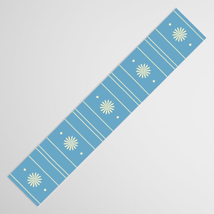 Daisy Stripes Cozy Cottage Pattern in Light Blue and Cream Table Runner Gallery Image 3