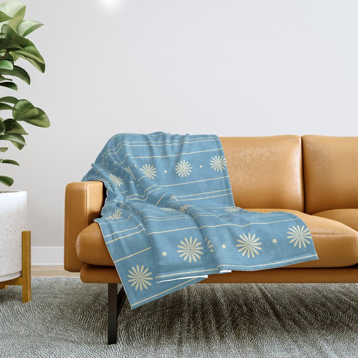 Daisy Stripes Cozy Cottage Pattern in Light Blue and Cream Throw Blanket Gallery Image 1