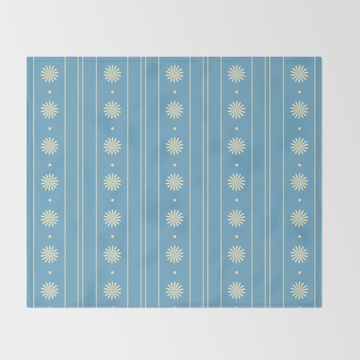 Daisy Stripes Cozy Cottage Pattern in Light Blue and Cream Throw Blanket Gallery Image 2