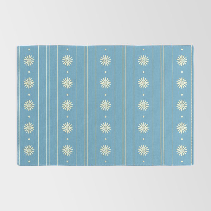 Daisy Stripes Cozy Cottage Pattern in Light Blue and Cream Rug Gallery Image 2