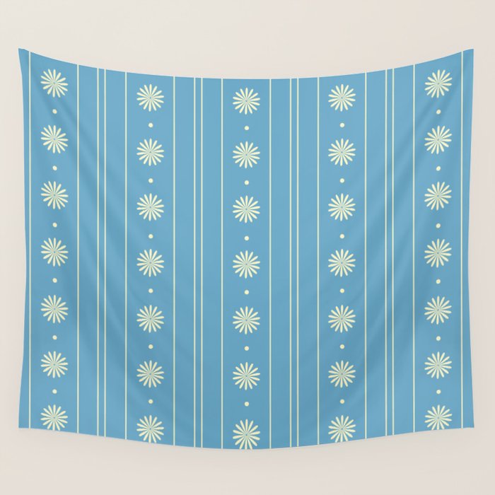 Daisy Stripes Cozy Cottage Pattern in Light Blue and Cream Wall Tapestry Gallery Image 4