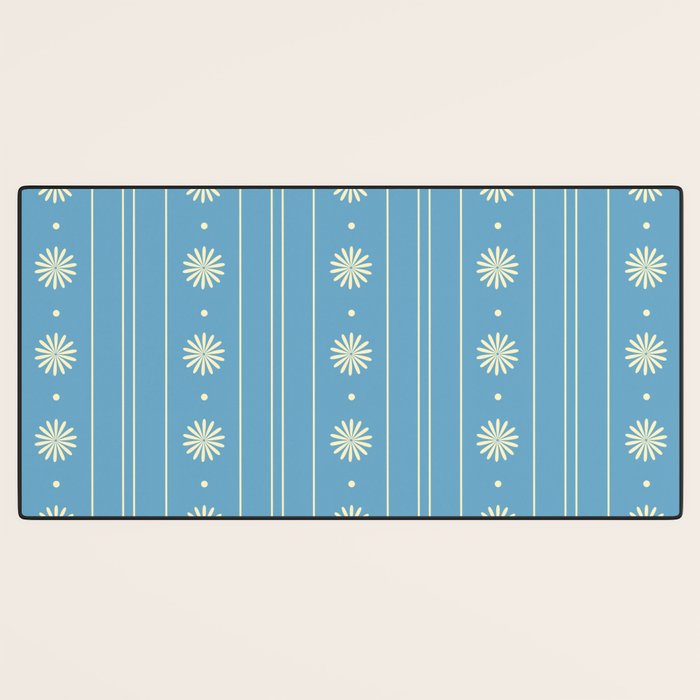 Daisy Stripes Cozy Cottage Pattern in Light Blue and Cream Desk Mat Gallery Image 3