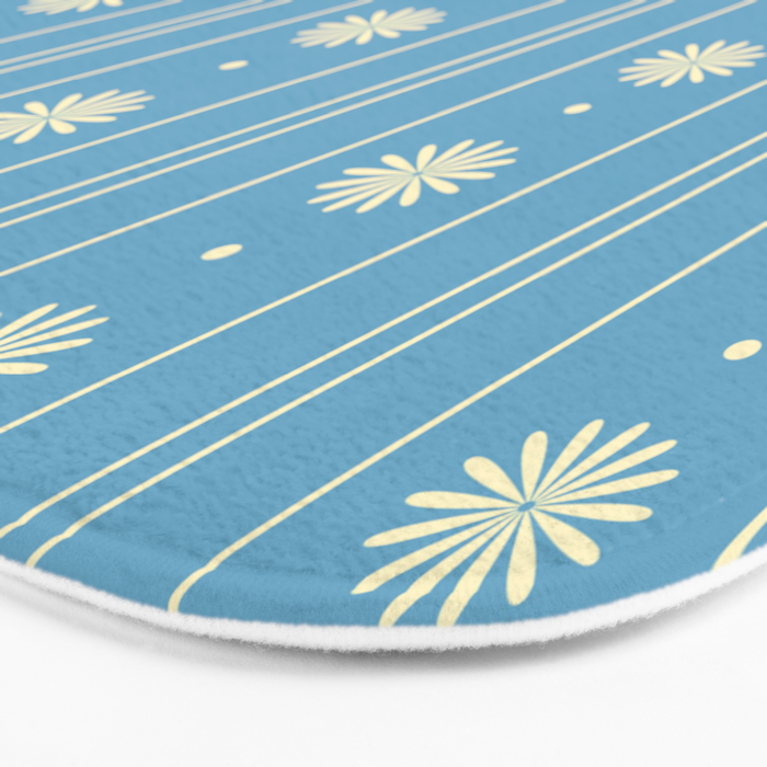 Daisy Stripes Cozy Cottage Pattern in Light Blue and Cream Bath Mat Gallery Image 3