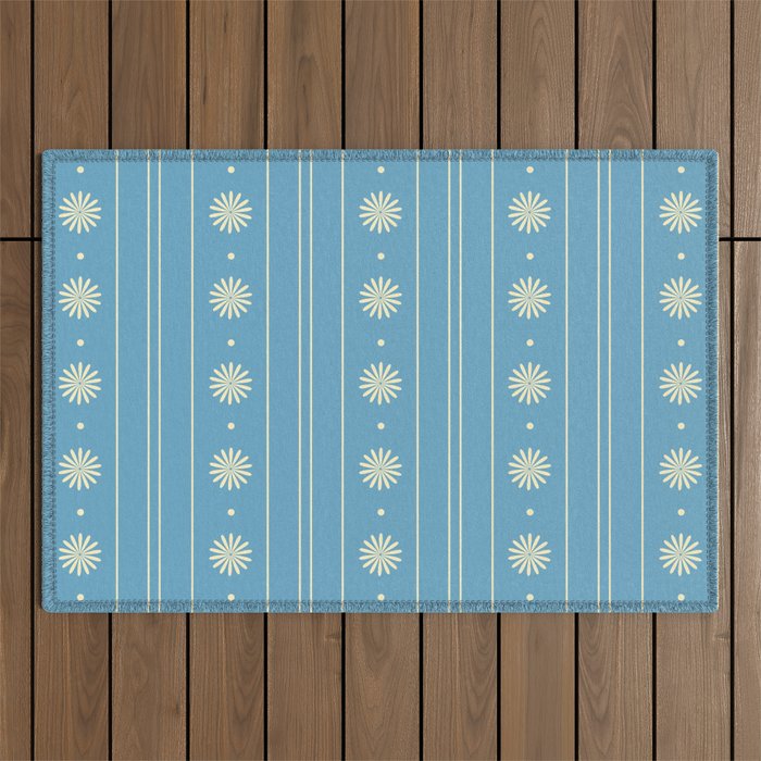 Daisy Stripes Cozy Cottage Pattern in Light Blue and Cream Outdoor Rug Gallery Image 1