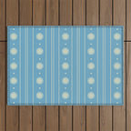 Daisy Stripes Cozy Cottage Pattern in Light Blue and Cream Outdoor Rug Gallery Image 1