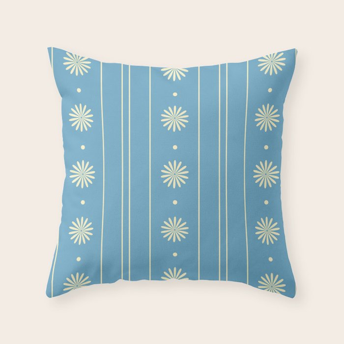 Daisy Stripes Cozy Cottage Pattern in Light Blue and Cream Throw Pillow Gallery Image 6