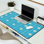 Daisy Stripes Cozy Cottage Pattern in Light Blue and Cream Desk Mat Gallery Image 2