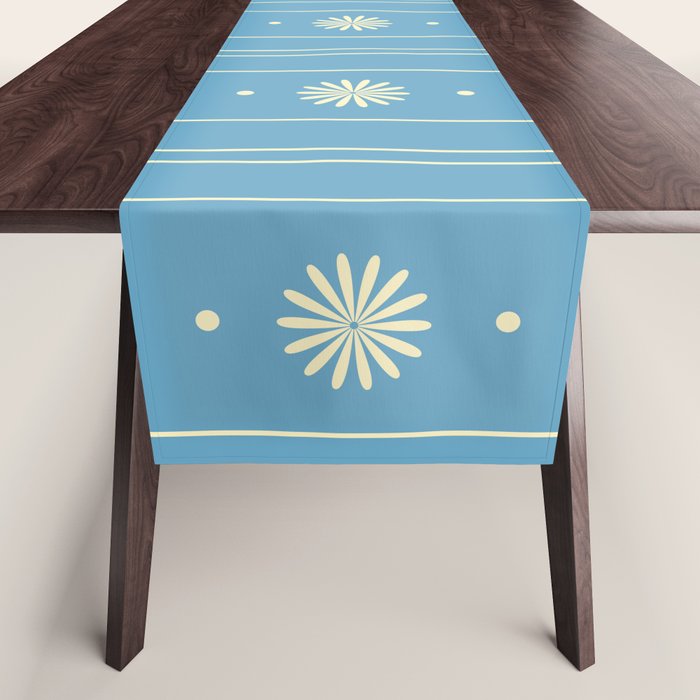 Daisy Stripes Cozy Cottage Pattern in Light Blue and Cream Table Runner Gallery Image 1