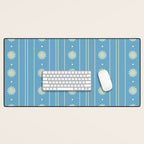 Daisy Stripes Cozy Cottage Pattern in Light Blue and Cream Desk Mat Gallery Image 1