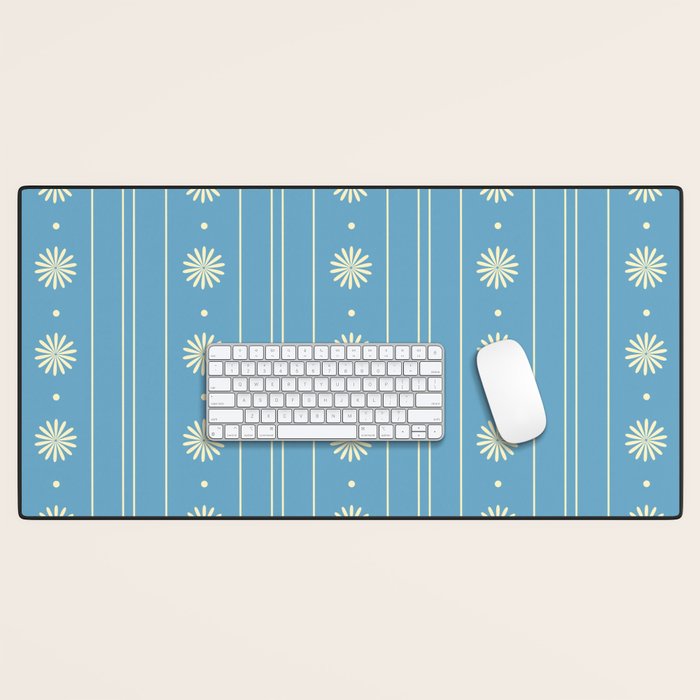 Daisy Stripes Cozy Cottage Pattern in Light Blue and Cream Desk Mat Gallery Image 1