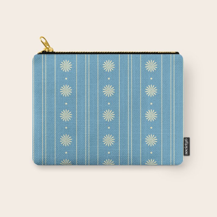 Daisy Stripes Cozy Cottage Pattern in Light Blue and Cream Carry All Pouch Gallery Image 1