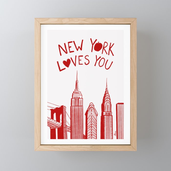 New York Loves You - Red and White NYC Mini Art Print Gallery Image 1