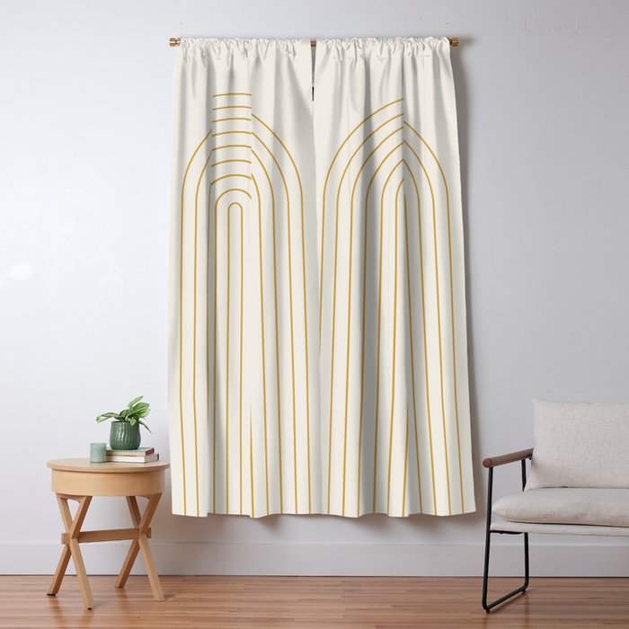 Minimal Arch XXXVI Creme and Orange Modern Geometric Lines Window Curtain Gallery Image 1