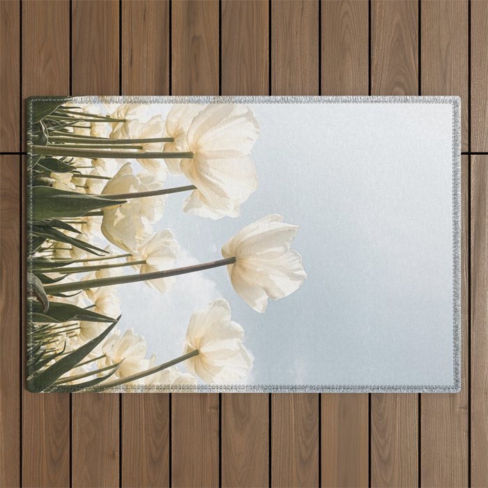 White Tulips In Spring In Holland Photo | Dutch Flowers Art Print |  Europe Travel Photography Outdoor Rug Gallery Image 1
