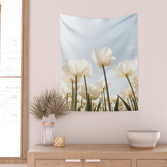 White Tulips In Spring In Holland Photo | Dutch Flowers Art Print |  Europe Travel Photography Wall Tapestry Gallery Image 2