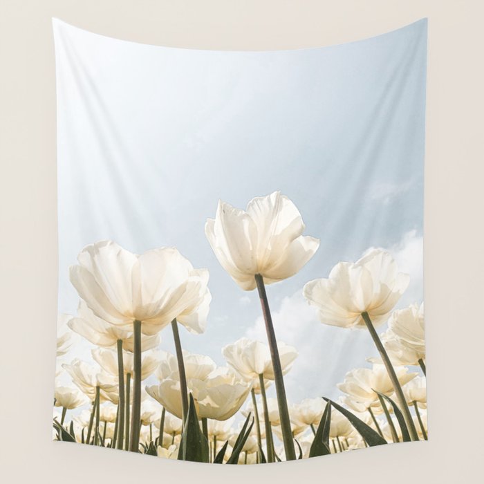 White Tulips In Spring In Holland Photo | Dutch Flowers Art Print |  Europe Travel Photography Wall Tapestry Gallery Image 1