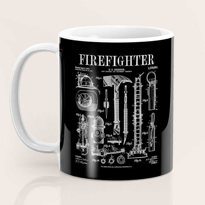 Firefighter Fire Department Fireman Vintage Patent Print Coffee Mug Gallery Image 3