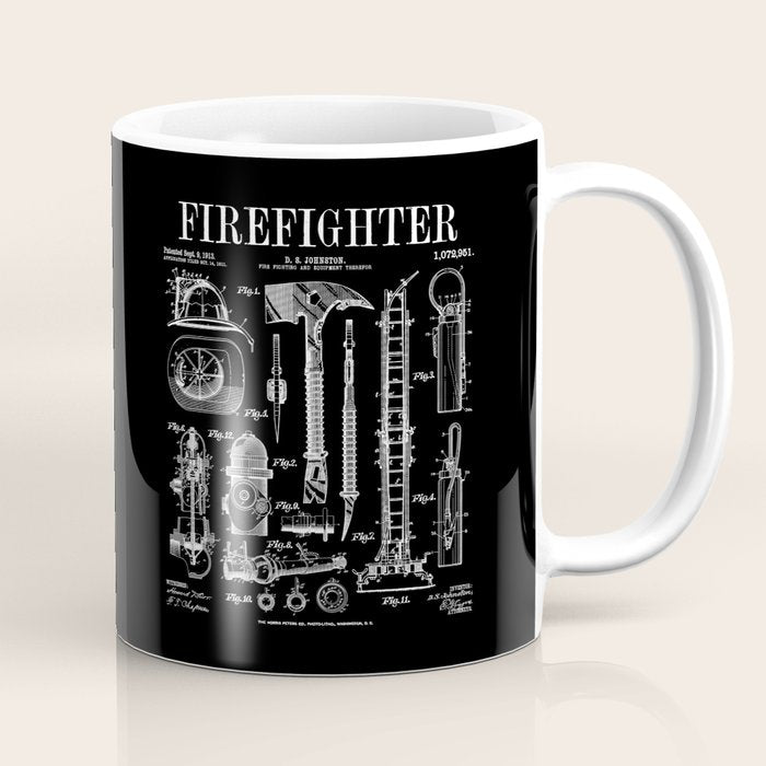 Firefighter Fire Department Fireman Vintage Patent Print Coffee Mug Gallery Image 1