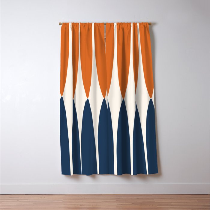 Abstract Shapes 106 Pattern in vintage Orange and Navy Blue  Window Curtain Gallery Image 3