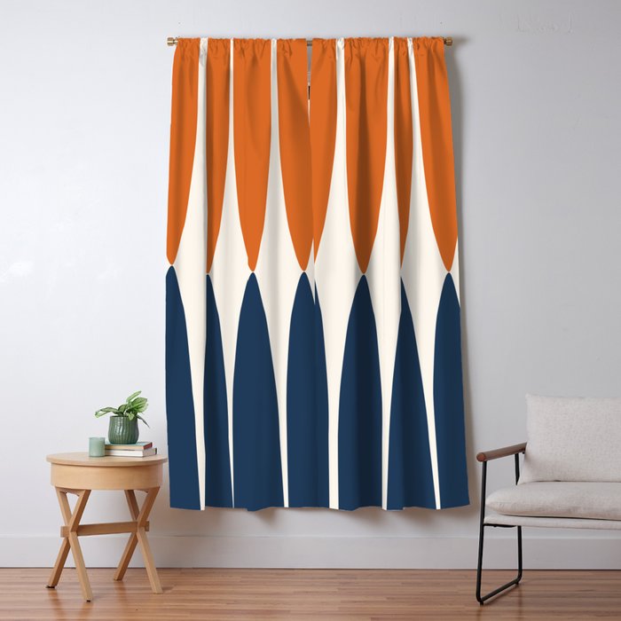 Abstract Shapes 106 Pattern in vintage Orange and Navy Blue  Window Curtain Gallery Image 5