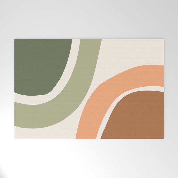 Abstract Shapes 55 in Sage Green and Terracotta (Rainbow Abstraction) Welcome Mat Gallery Image 1