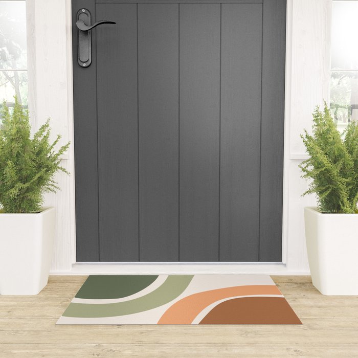 Abstract Shapes 55 in Sage Green and Terracotta (Rainbow Abstraction) Welcome Mat Gallery Image 3