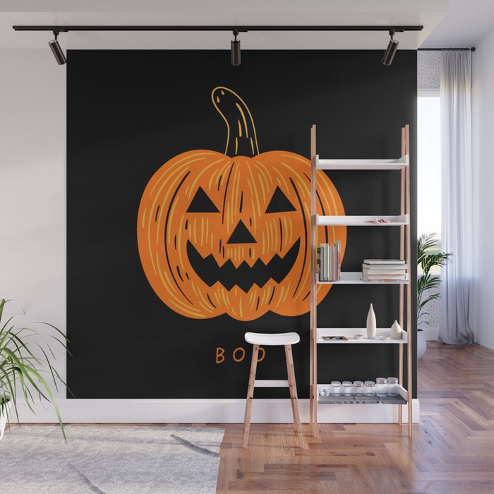 Happy Halloween funny pumpkin cartoon doodle Wall Mural Gallery Image 1