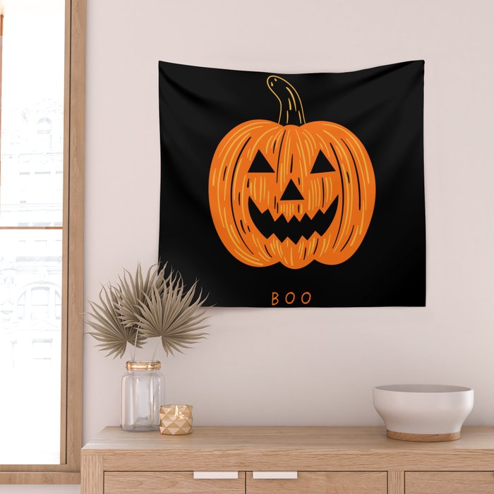 Happy Halloween funny pumpkin cartoon doodle Wall Tapestry Gallery Image 2