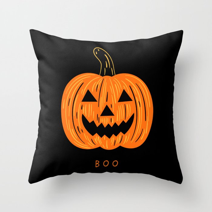 Happy Halloween funny pumpkin cartoon doodle Throw Pillow Gallery Image 6